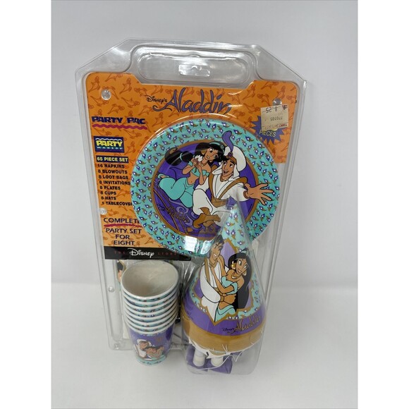 Vintage Party Pac 65 pieces Disney's Aladdin Birthday Set for 8 Invitations Hats - Picture 1 of 9